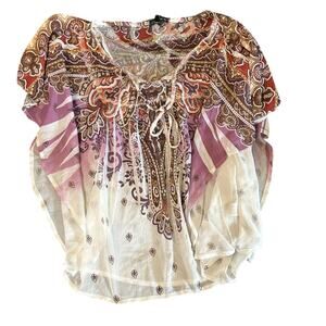 Vintage Y2K FANG Semisheer Purple Fairycore Blouse Size Large Top Boho Cottage